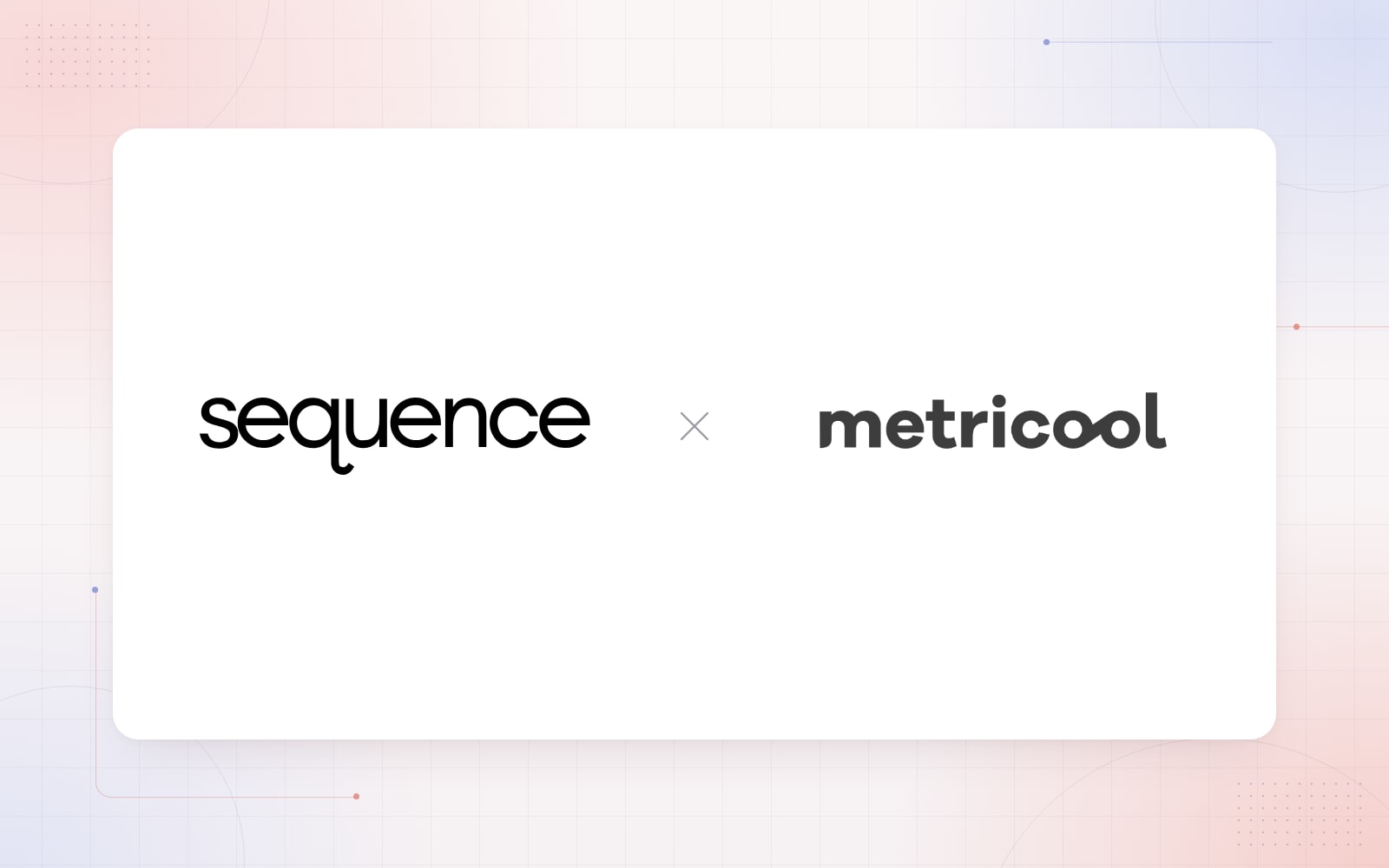 Sequence and Metricool logos on a white comparison panel with a soft coral and blue background.