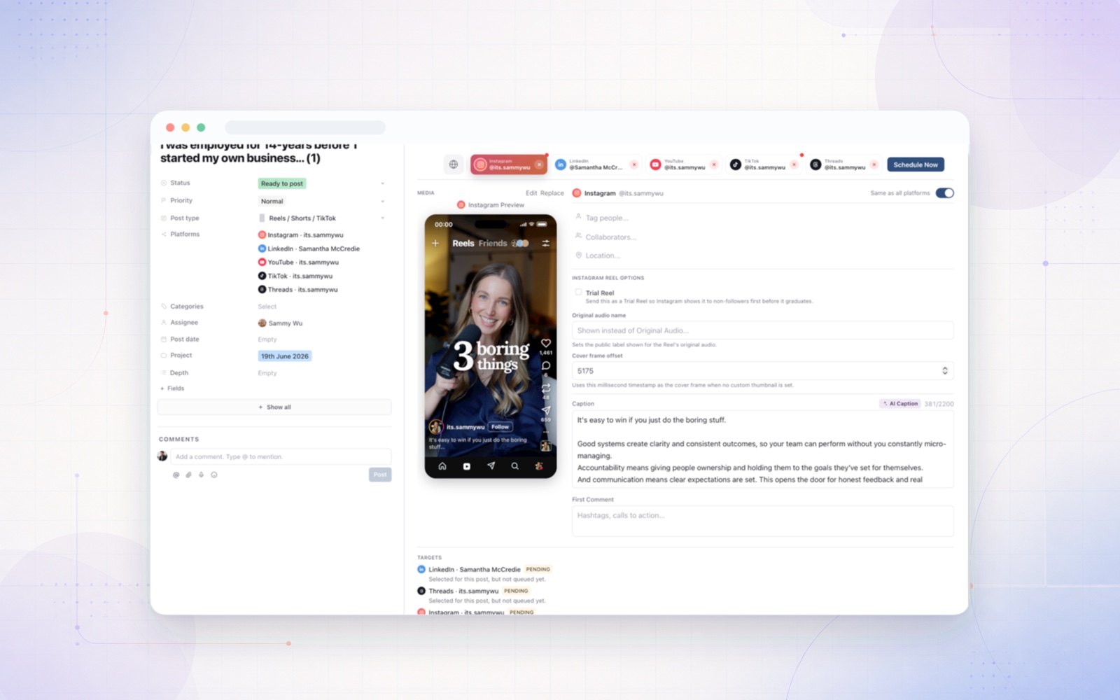 Sequence content operations and publishing workspace