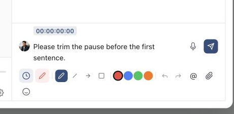 Sequence media comment composer with a video timestamp, annotation tools and specific revision feedback