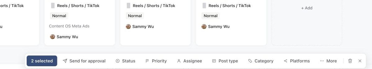 Content planner with several selected pieces and the bulk action bar visible