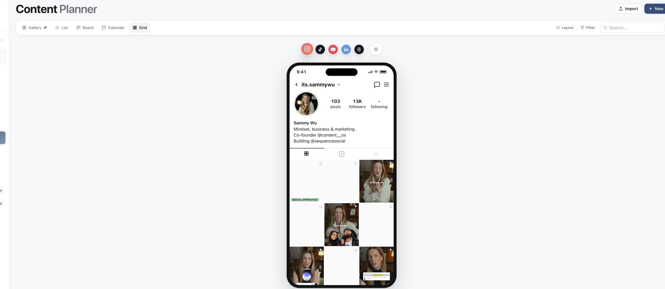 Content Planner Grid view with rows, columns and editable content properties