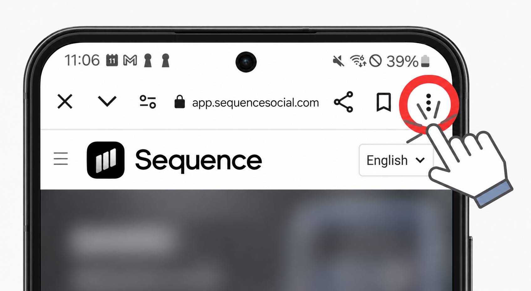 Android illustration: Sequence open in the browser with the three-dot menu highlighted