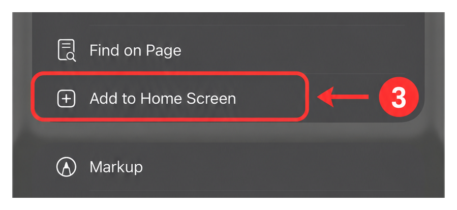 Safari share sheet with Add to Home Screen highlighted in red