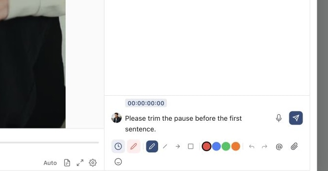 Media annotation toolbar with drawing controls and the timestamped comment