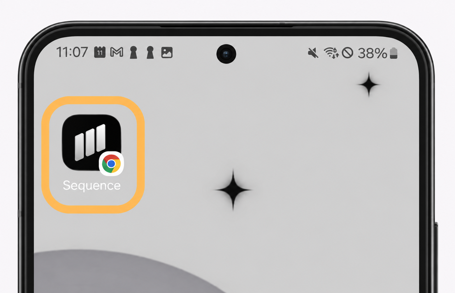 Android illustration: Sequence shortcut saved to the Home Screen with a small Chrome badge