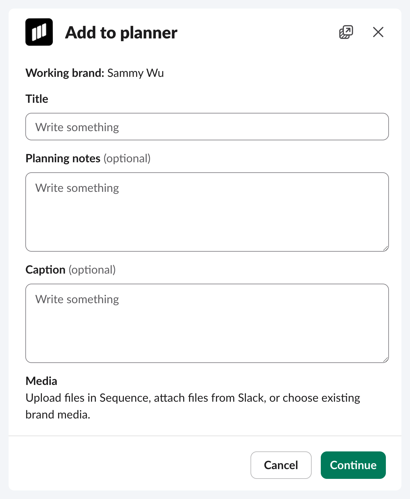 Add to planner form with title, planning notes and caption fields.