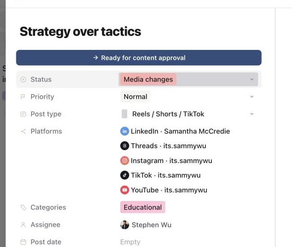 The same content piece after Revise changes the review state to Media changes
