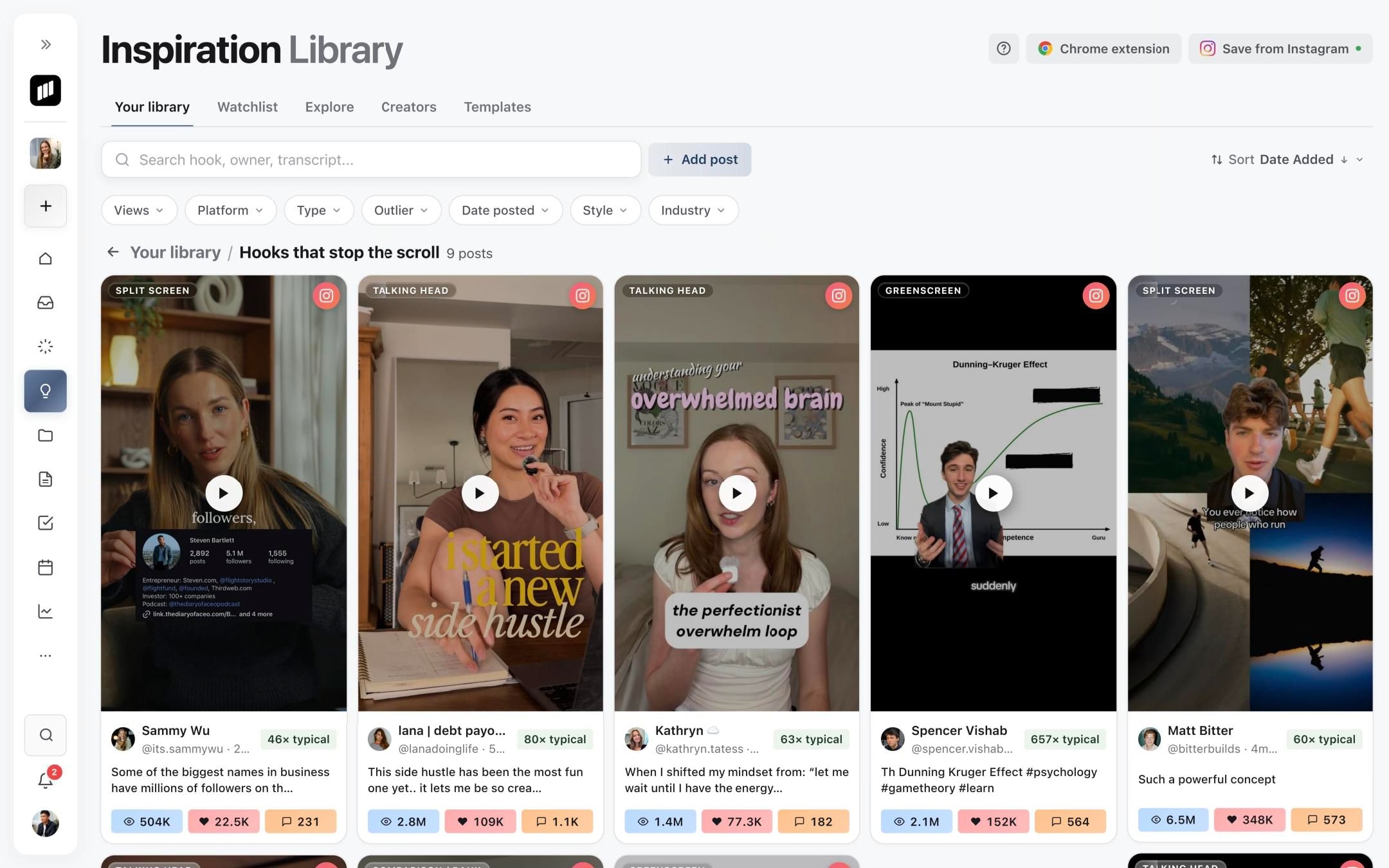 An open folder showing its nine posts under the Your library breadcrumb