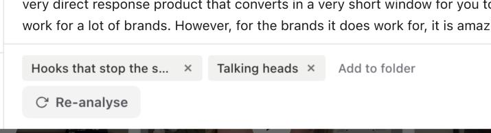 Two folder chips with remove buttons next to Add to folder at the bottom of a post pop-up
