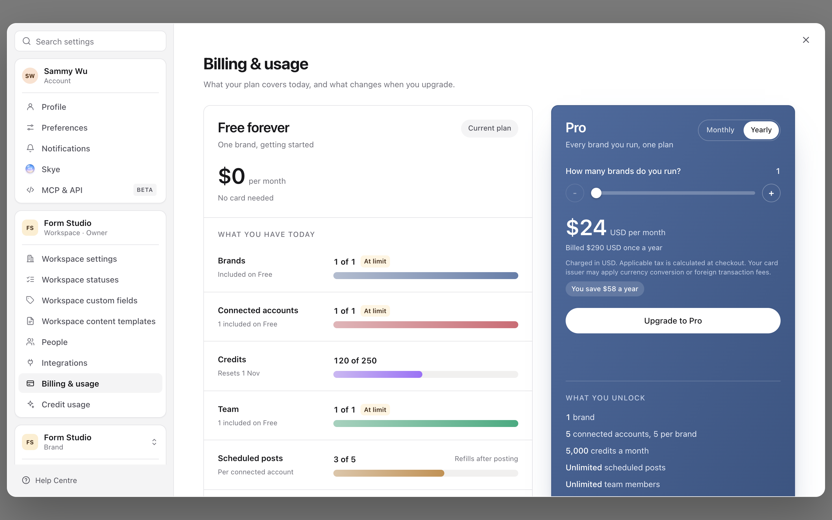 The Pro panel on Yearly, showing the yearly price and its monthly equivalent