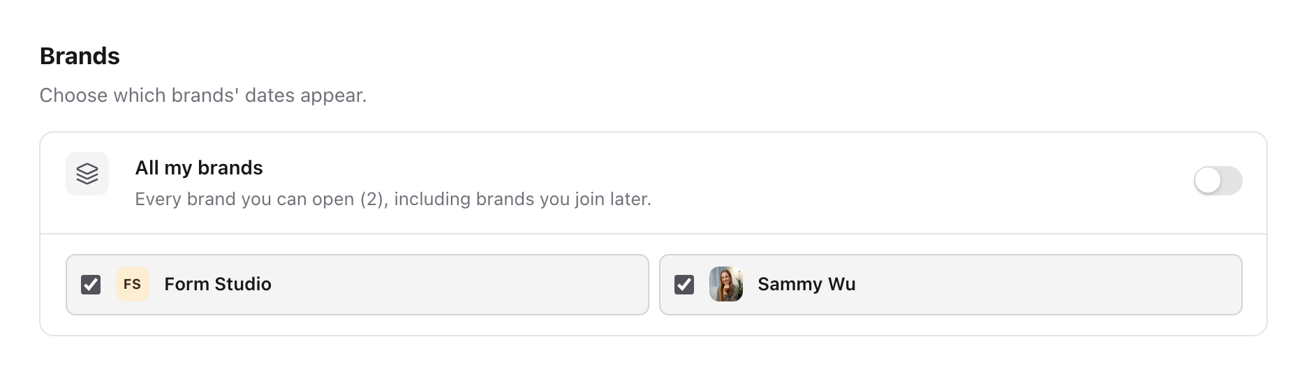 Brands with All my brands turned off and both brands ticked.