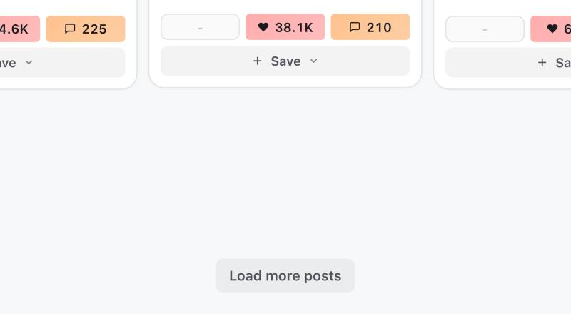 Load more posts button below the last row of a creator's posts