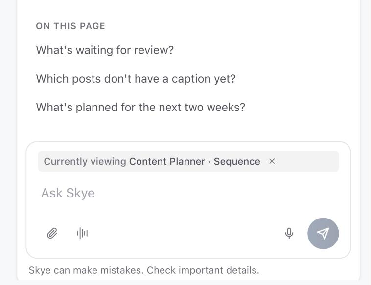 Skye's On this page suggestions for the Content Planner