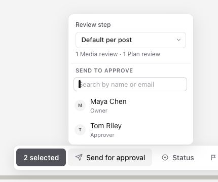 Two selected posts with Default per post resolving to one Media review and one Plan review