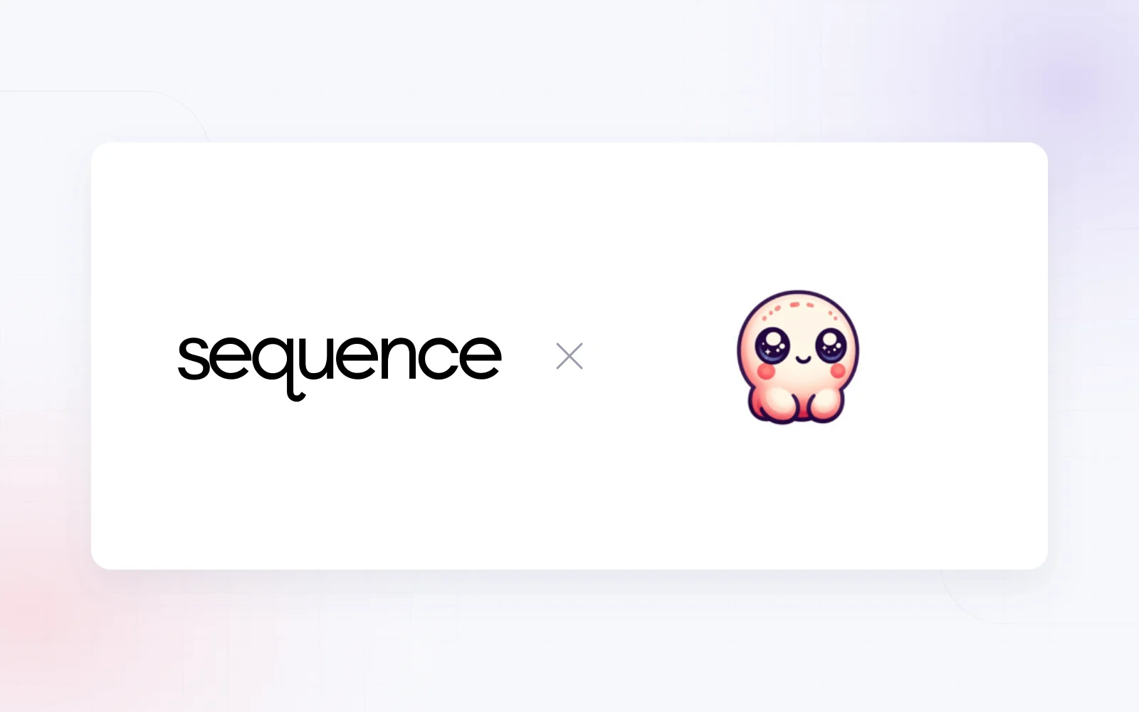 Sequence wordmark and Poppy AI’s official mascot separated by a multiplication sign on white artwork with lavender and blush accents.